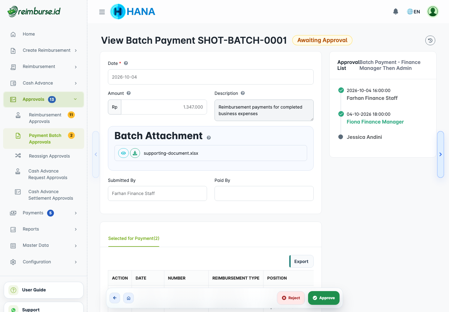 Payment batch review detail