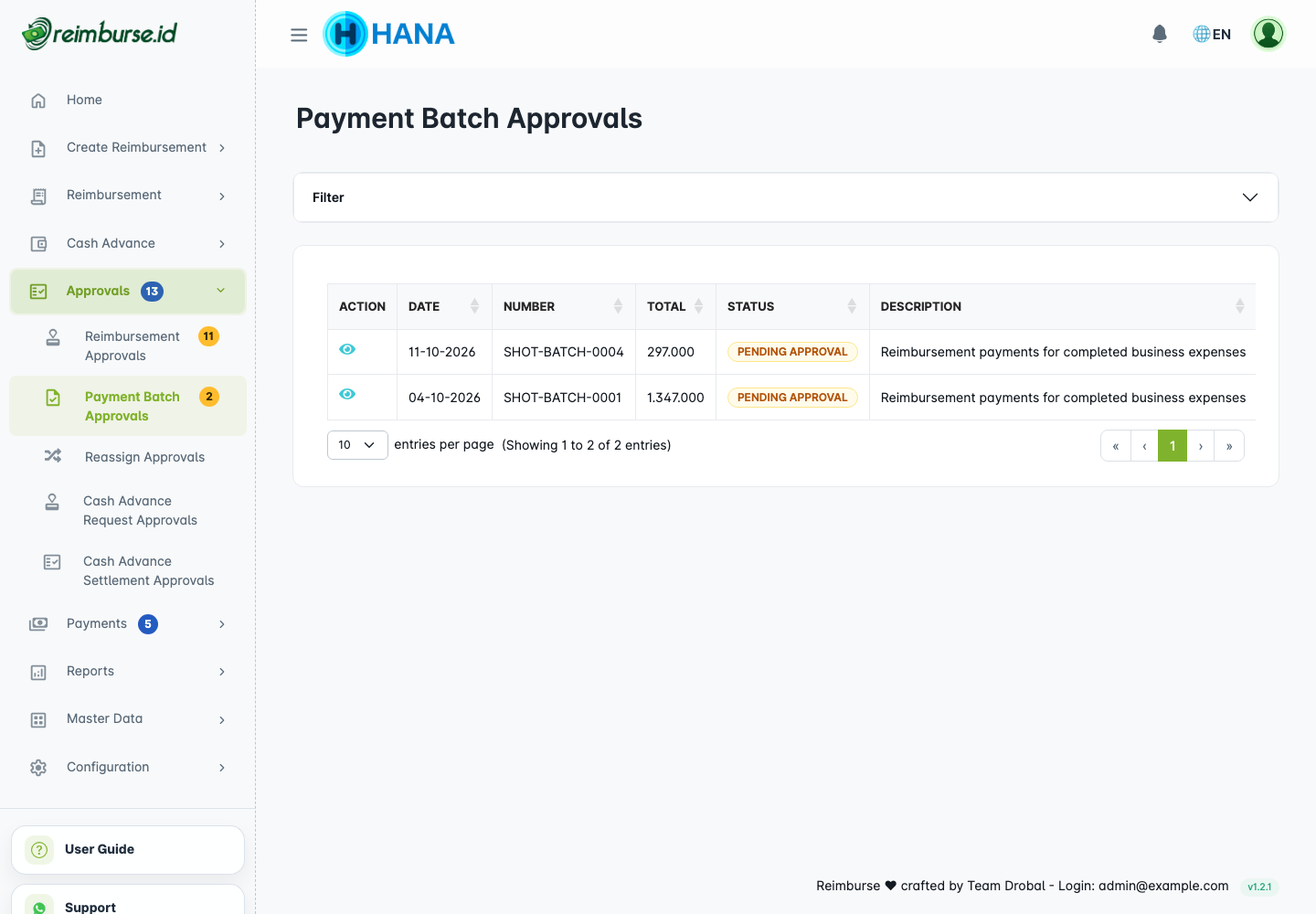 Payment batch approval queue