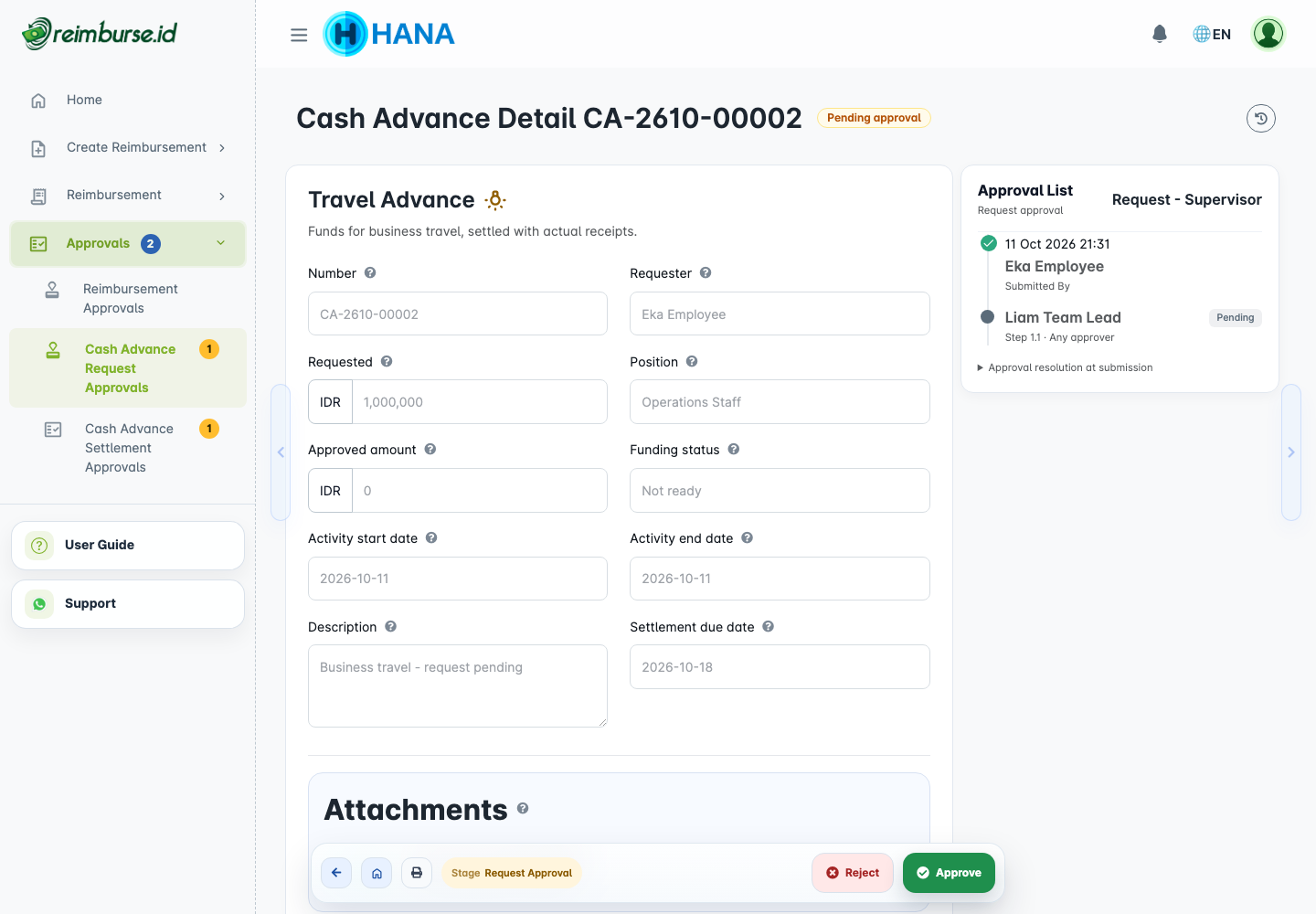 Cash Advance request approval