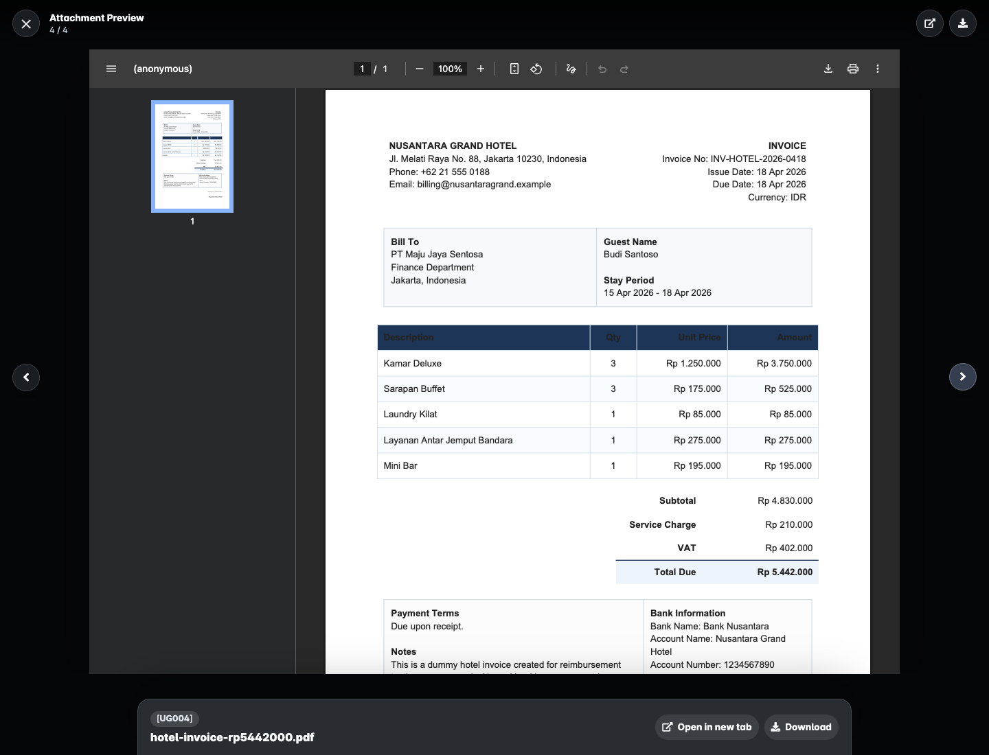 Attachment PDF preview