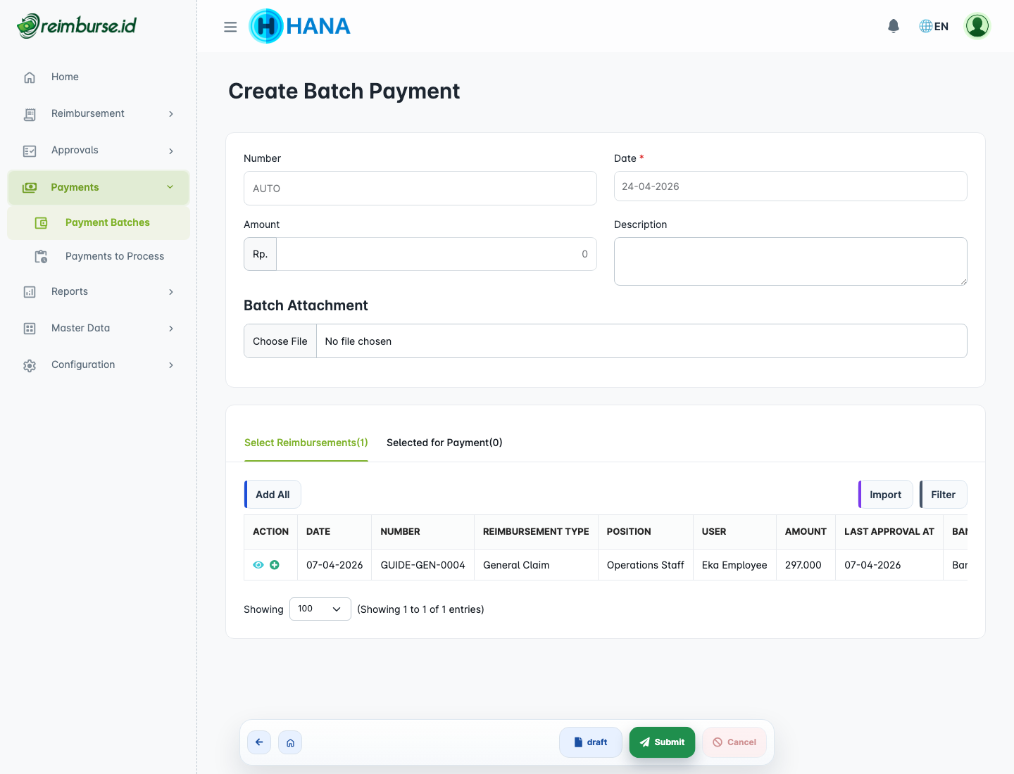 Create batch payment