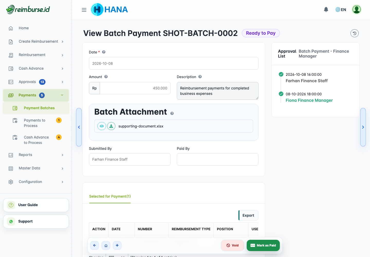 Batch siap dengan informasi pembayaran