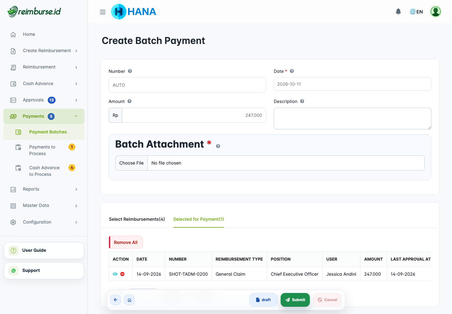 Reimbursement terpilih untuk batch
