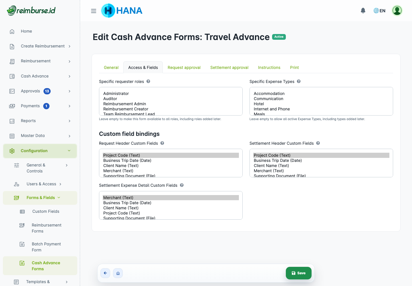 Access and phase-specific fields