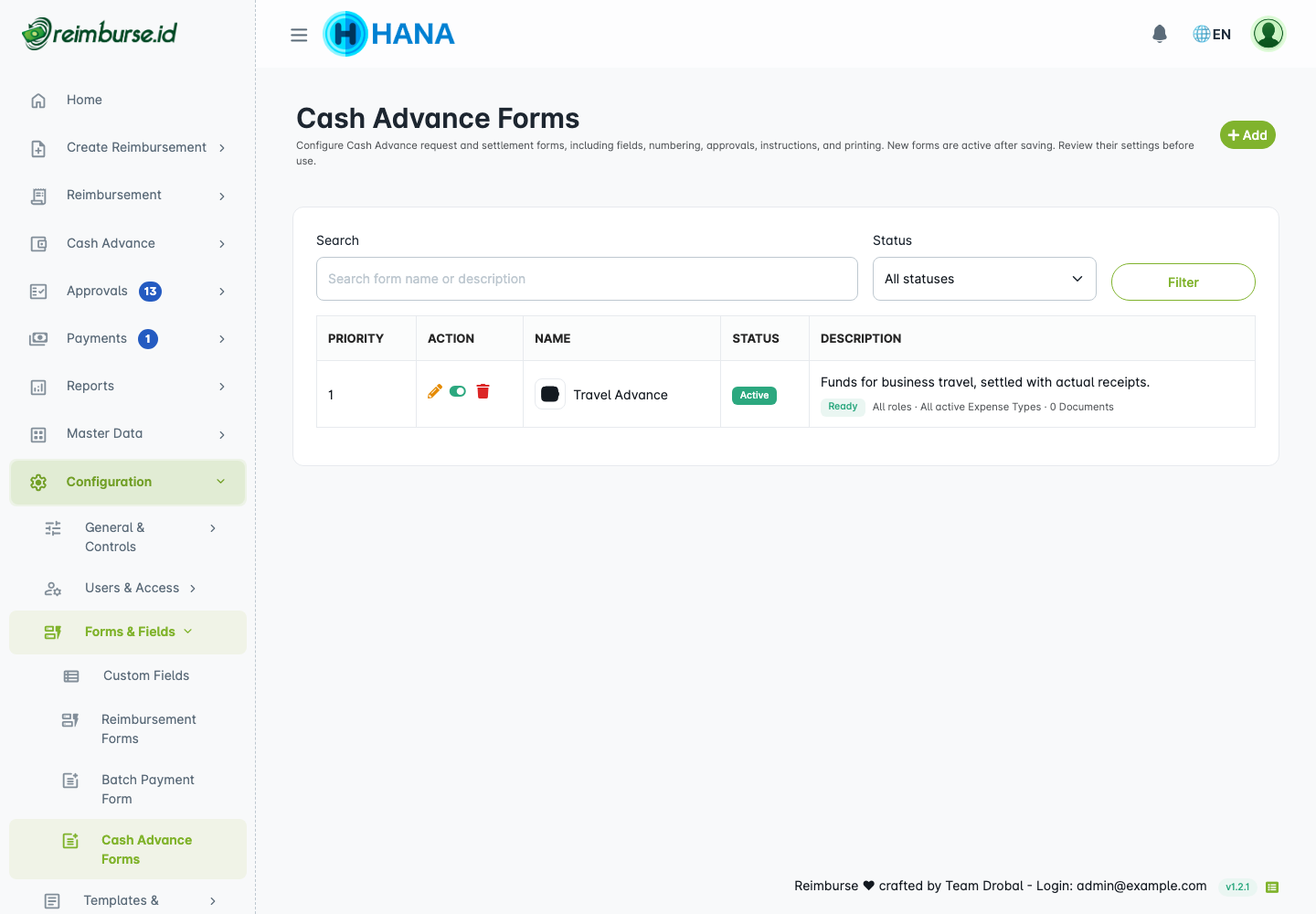 Cash Advance form list
