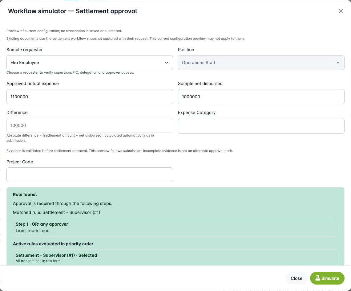 Cash Advance workflow simulation