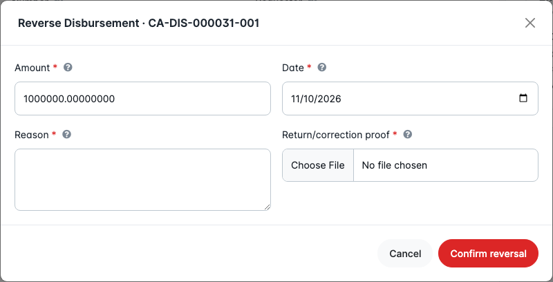 Disbursement reversal form