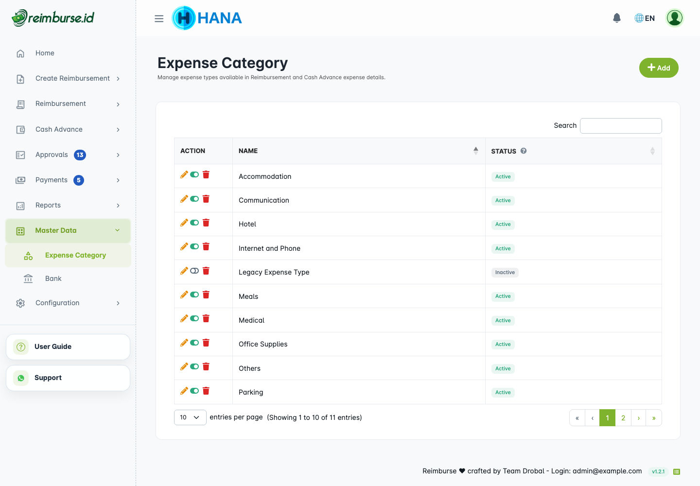 Change Log action at the bottom of the page