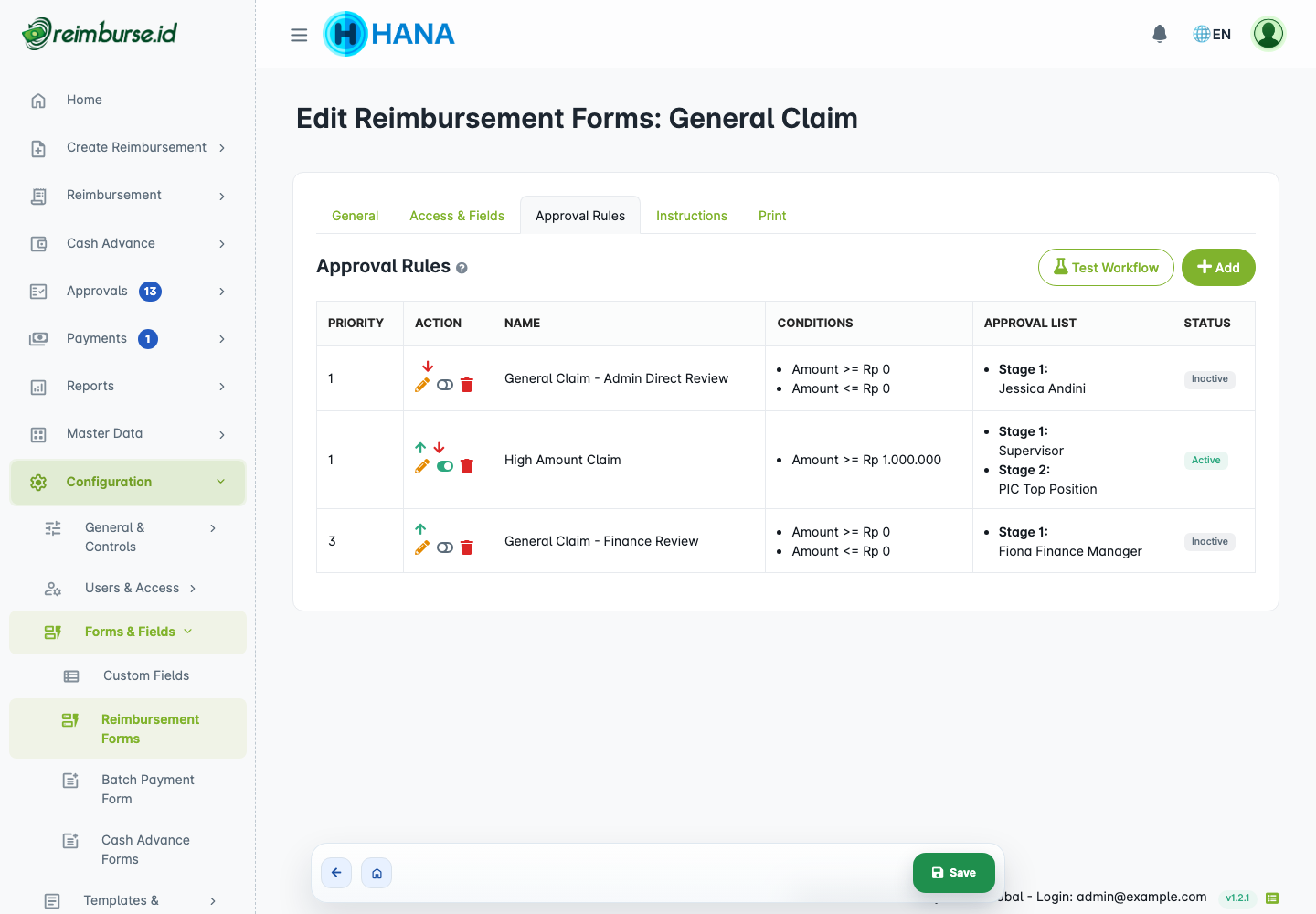 Approval rules and Test Workflow