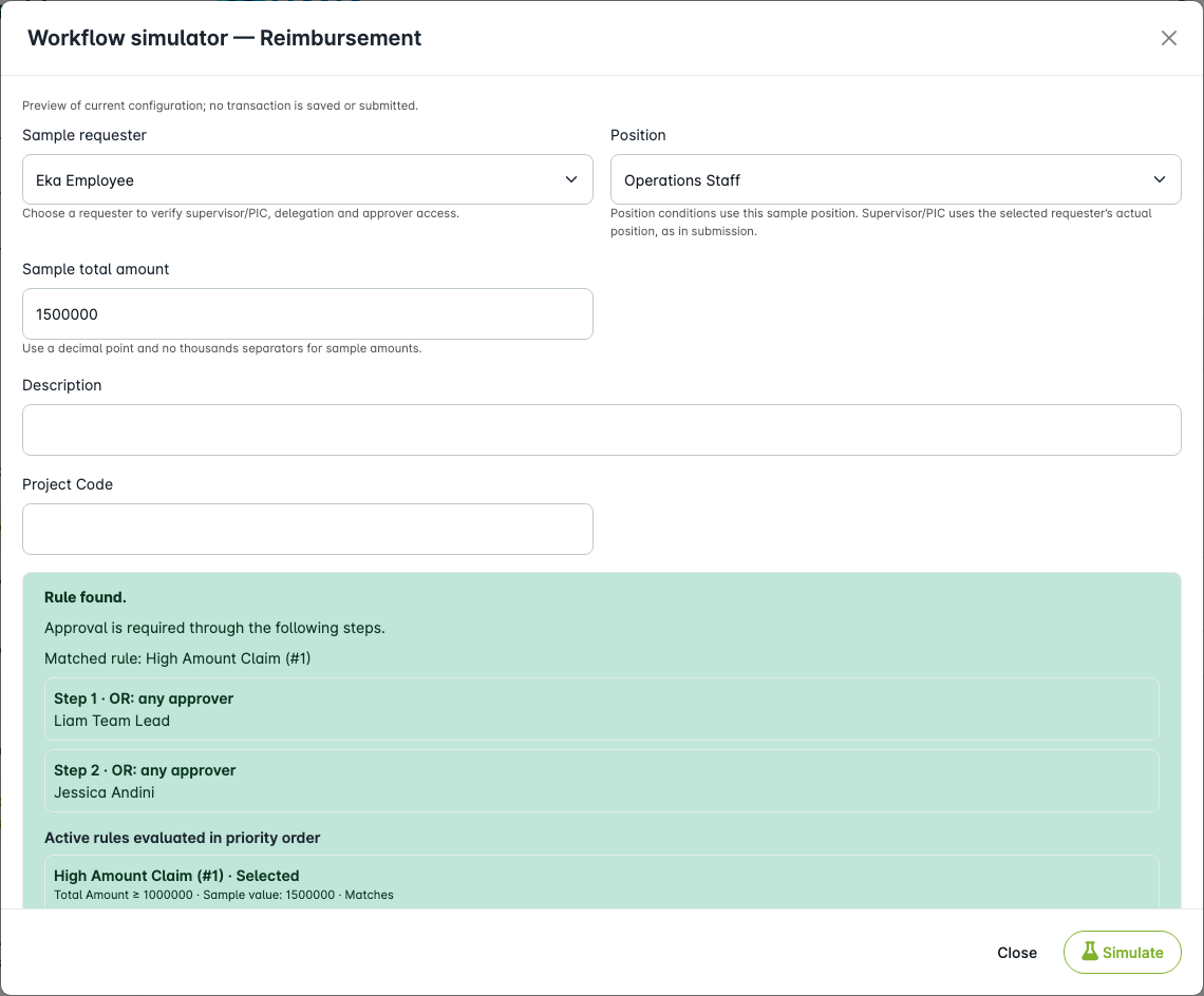 Matching rule and resolved approvers