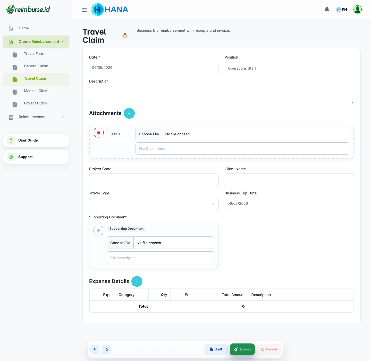 Formulir Reimbursement Qty dan Price
