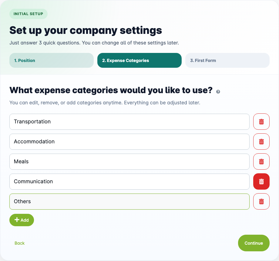 Langkah onboarding 2 – Kategori Biaya