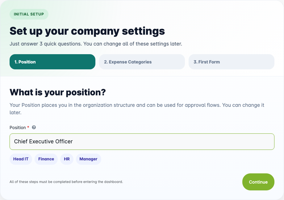 Langkah onboarding 1 – Posisi
