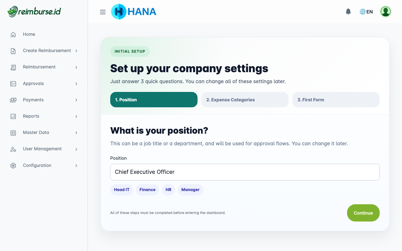 Langkah onboarding 1 – Posisi