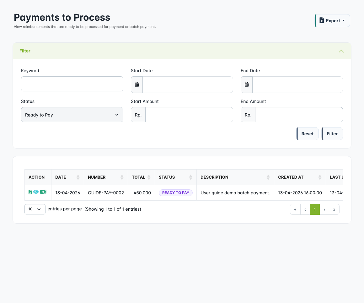 Payments to process list