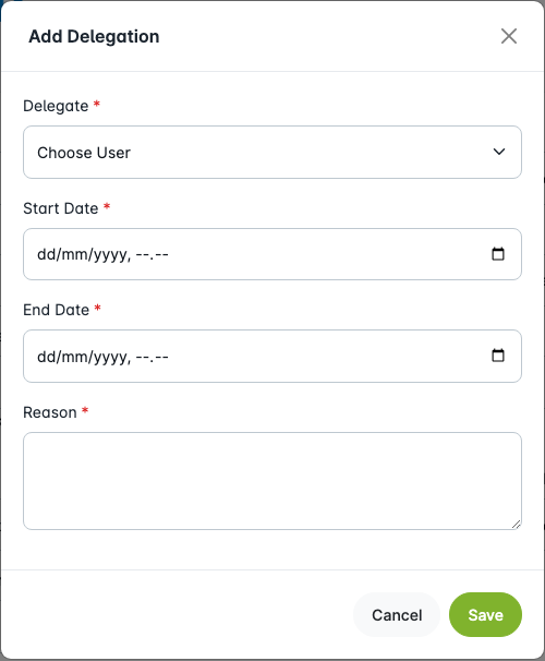 Modal tambah delegasi