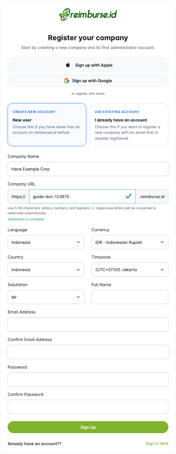 Subdomain tersedia selama registrasi