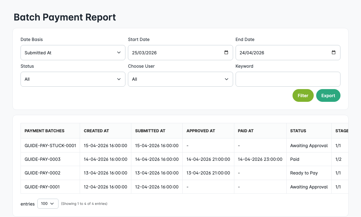 Batch payment report