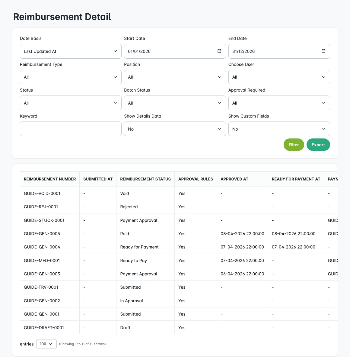 Reimbursement detail report