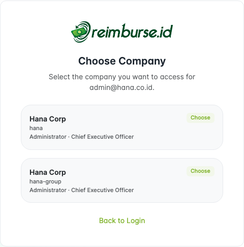 Halaman pilih perusahaan