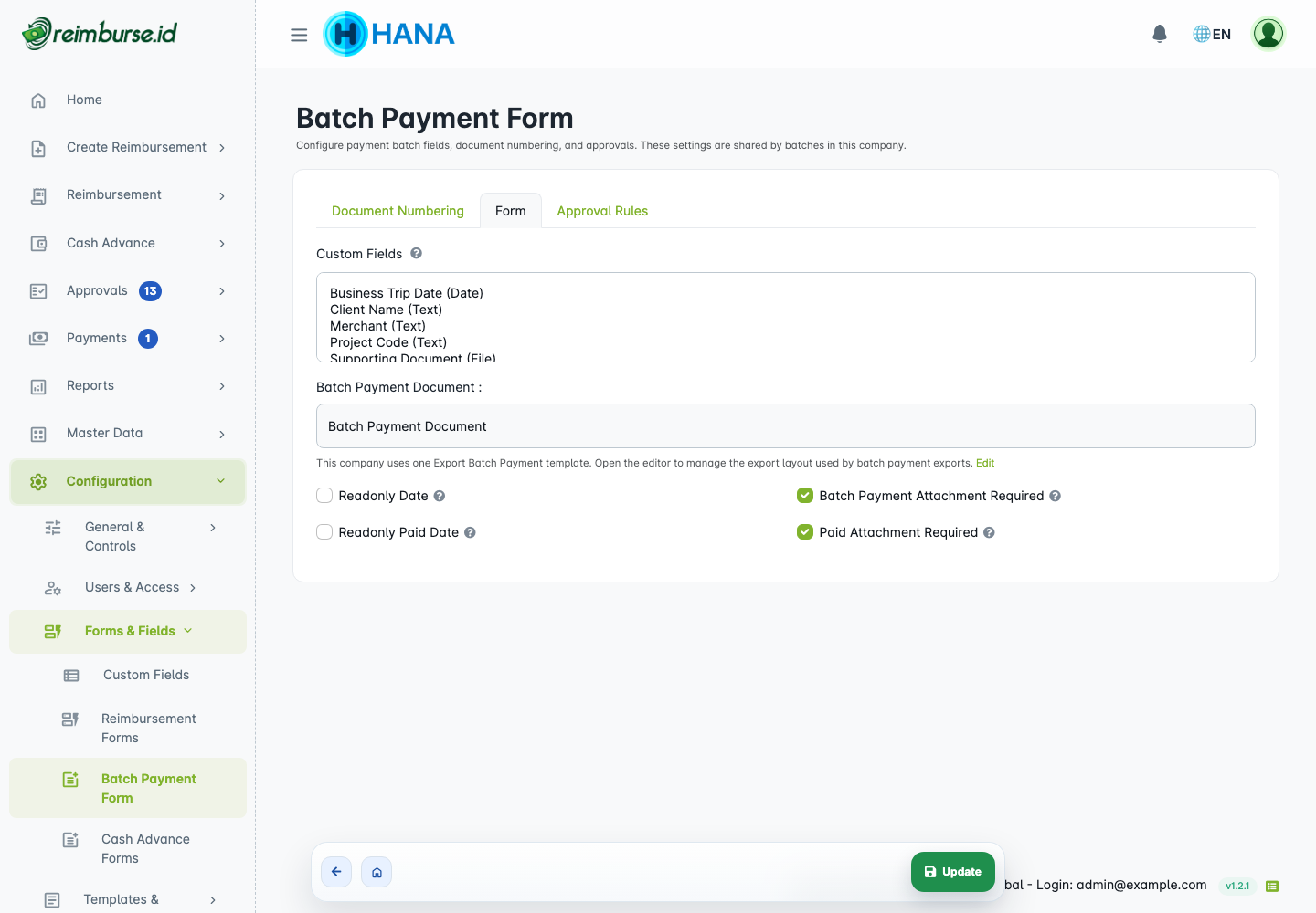 Tautan editor spreadsheet perusahaan pada formulir batch